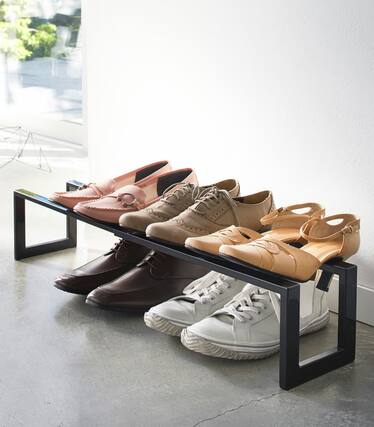 Front. Yamazaki Home - Expandable Shoe Rack (6" H) - Steel - Black.