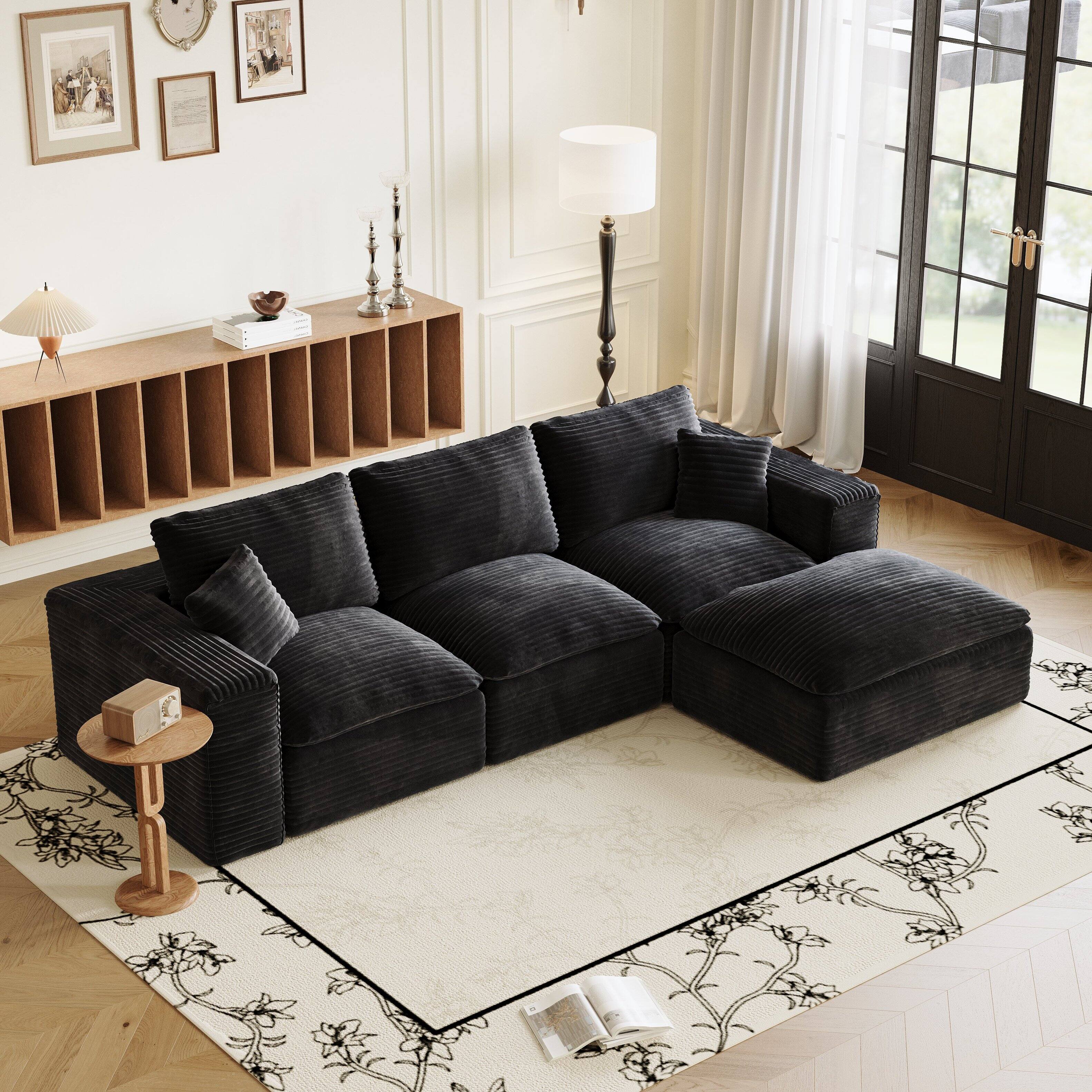 Alt View 2. Boyel Living - 108 Inch Modular Cloud Sectional Sofa Interchangeable L Shape Chaise Plush Corduroy Deep Seat No Assembly Black - Black.