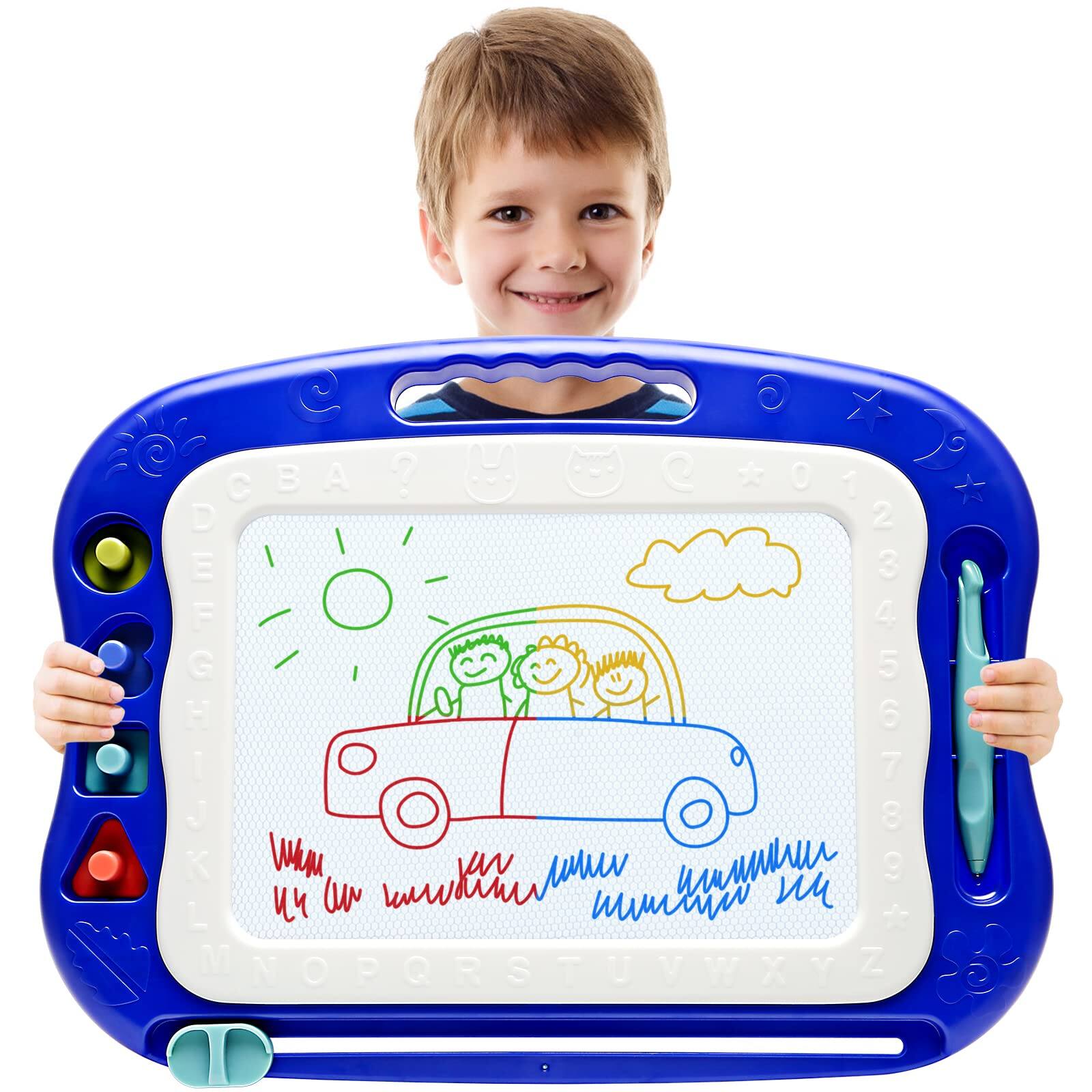 Front. EZTW1 - Magnetic Drawing Board Doodle Toys For 3 4 5 6 7 Year Old Gift Etch A Colorful Sketch Erasable Pad MAGNETIC DRAWING - Blue.