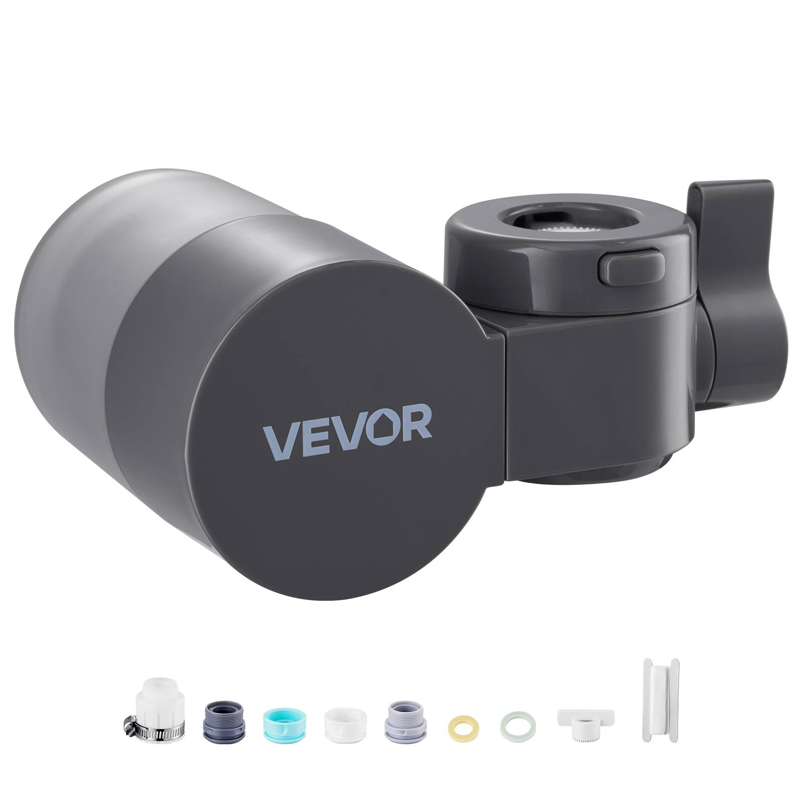 Alt View 5. VEVOR - Faucet Mount Water Filter, Horizontal Water Purifier for Sink Tap, Carbon Fiber Filters, Removes Chlorine Lead - Gray.