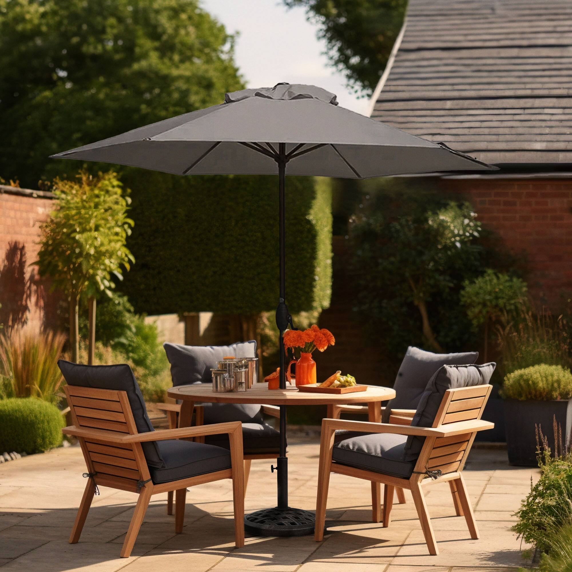 Alt View 4. Four Seasons Courtyard - Four Seasons Courtyard 9 Foot Norwalk Market Umbrella with Push Button Tilt - Gray.