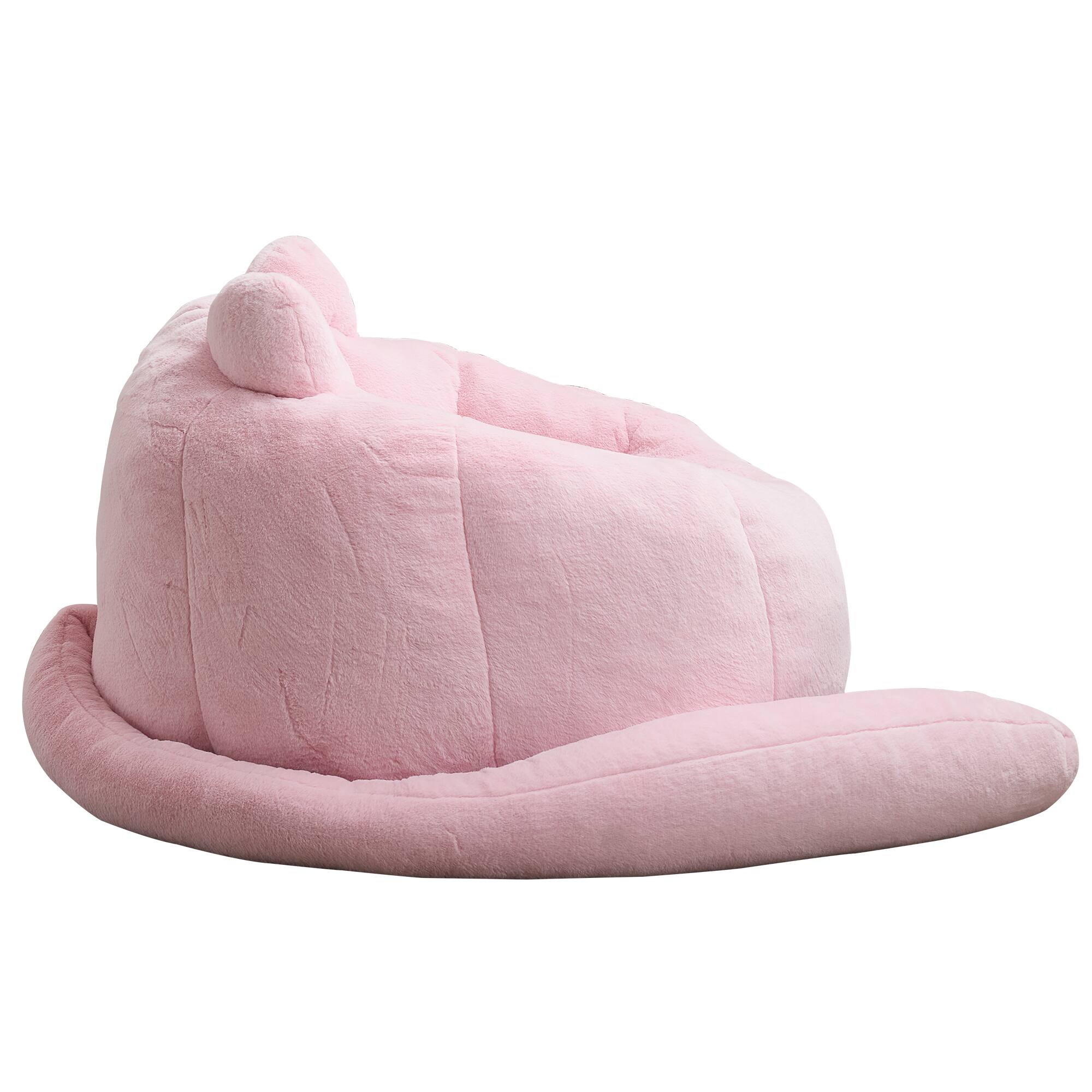 Back. LOVMOR - Round Faux Fur Bean Bag Chairs Memory Foam For Living Room Bedroom Dorm Plush Cozy Ultra Classic Indoor Lounge - Pink.