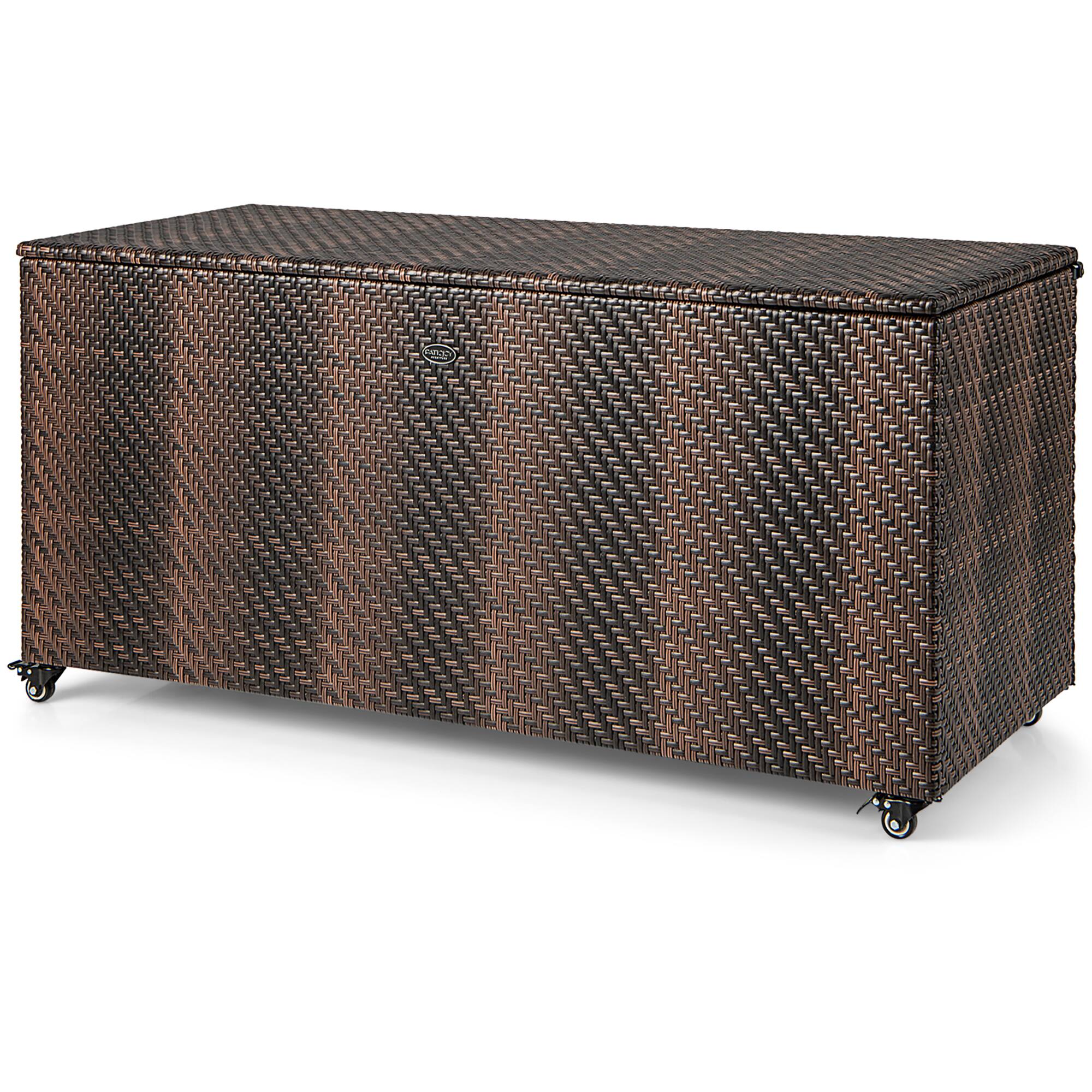 Alt View 9. Gymax - Gymax 2-in-1 PE Wicker Outdoor Storage Box Furniture Deck Box Garden Tools Mix Brown - Mix Brown.