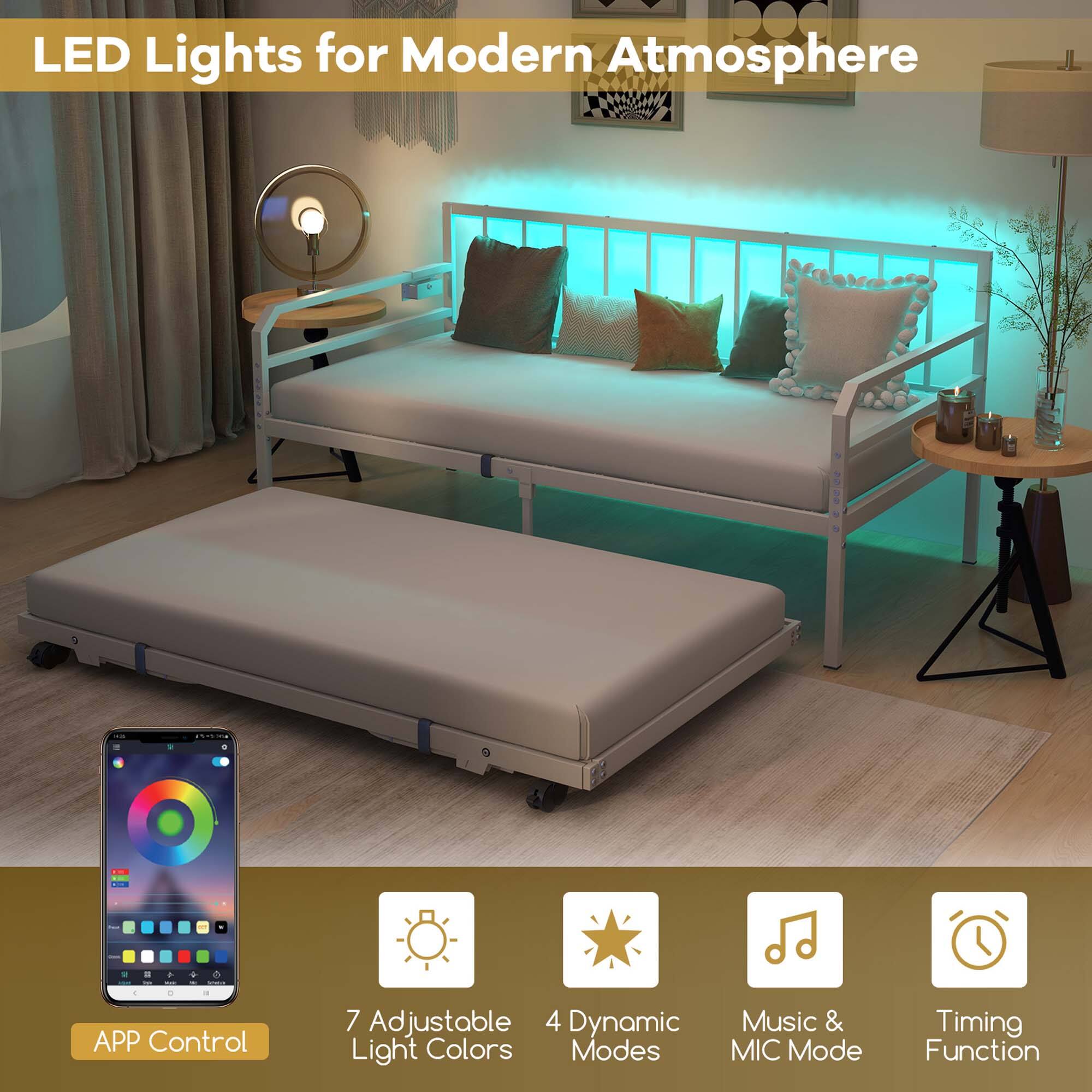 LED Lights for Modern Atmosphere - App Control, 7 Adjustable Light Colors, 4 Dynamic Light Colors Modes, Music & Mic Mode, Timing Function.