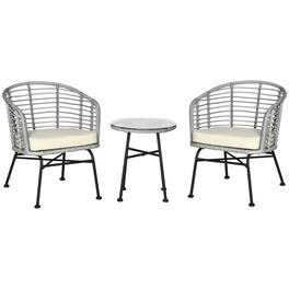 Resenkos - 3 Pieces Patio Bistro Set, Two Hand-Woven PE Wicker Chairs And A Glass Bistro Table - Cream White