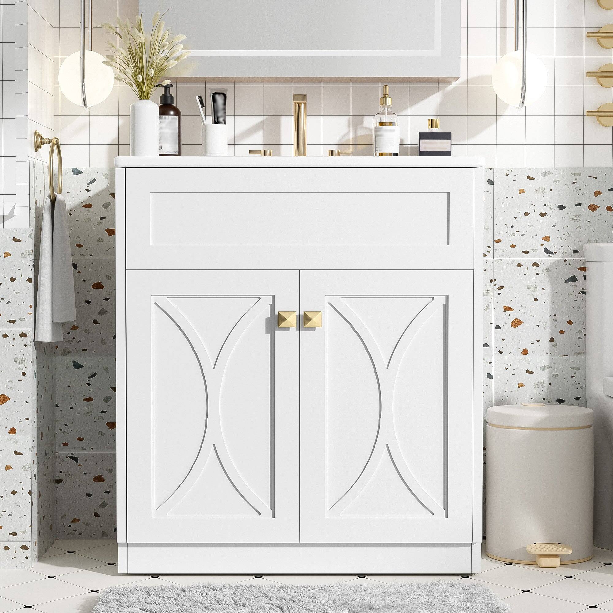 Alt View 4. Boyel Living - 30 Inch Modern Bathroom Vanity with Ceramic Sink Soft Close Doors Solid Wood FrameWhite - White.
