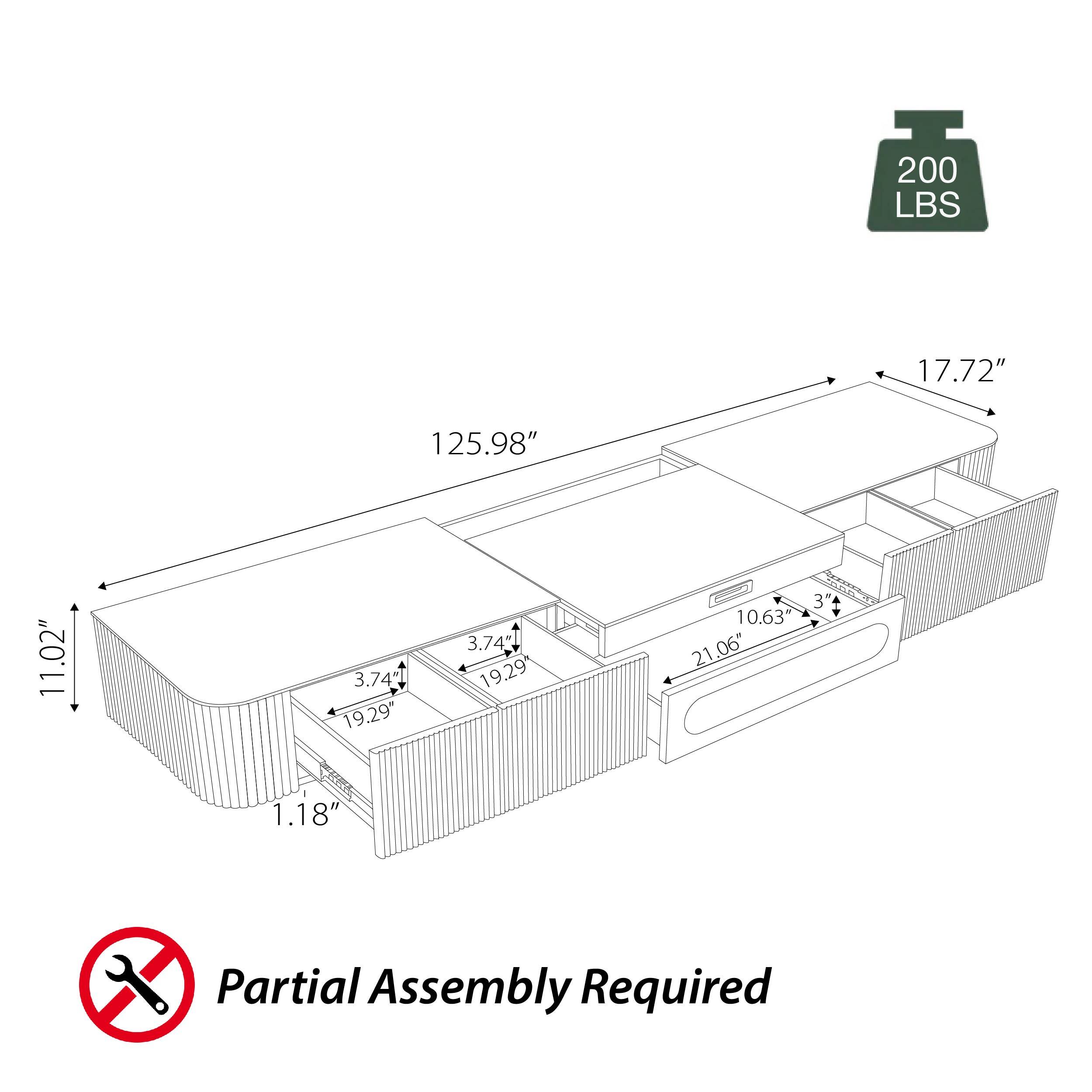 200 LBS  
17.72"  
125.98"  
11.02"  
3.74"  
19.29"  
3.74"  
19.29"  
10.63"  
21.06"  
1.18"  
Partial Assembly Required