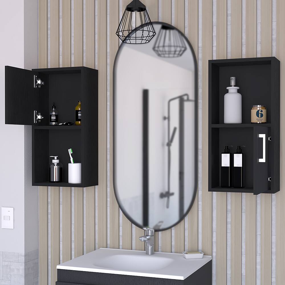 Left. TinyHomie - Medicine Cabinet Florence Bathroom Black - Black.