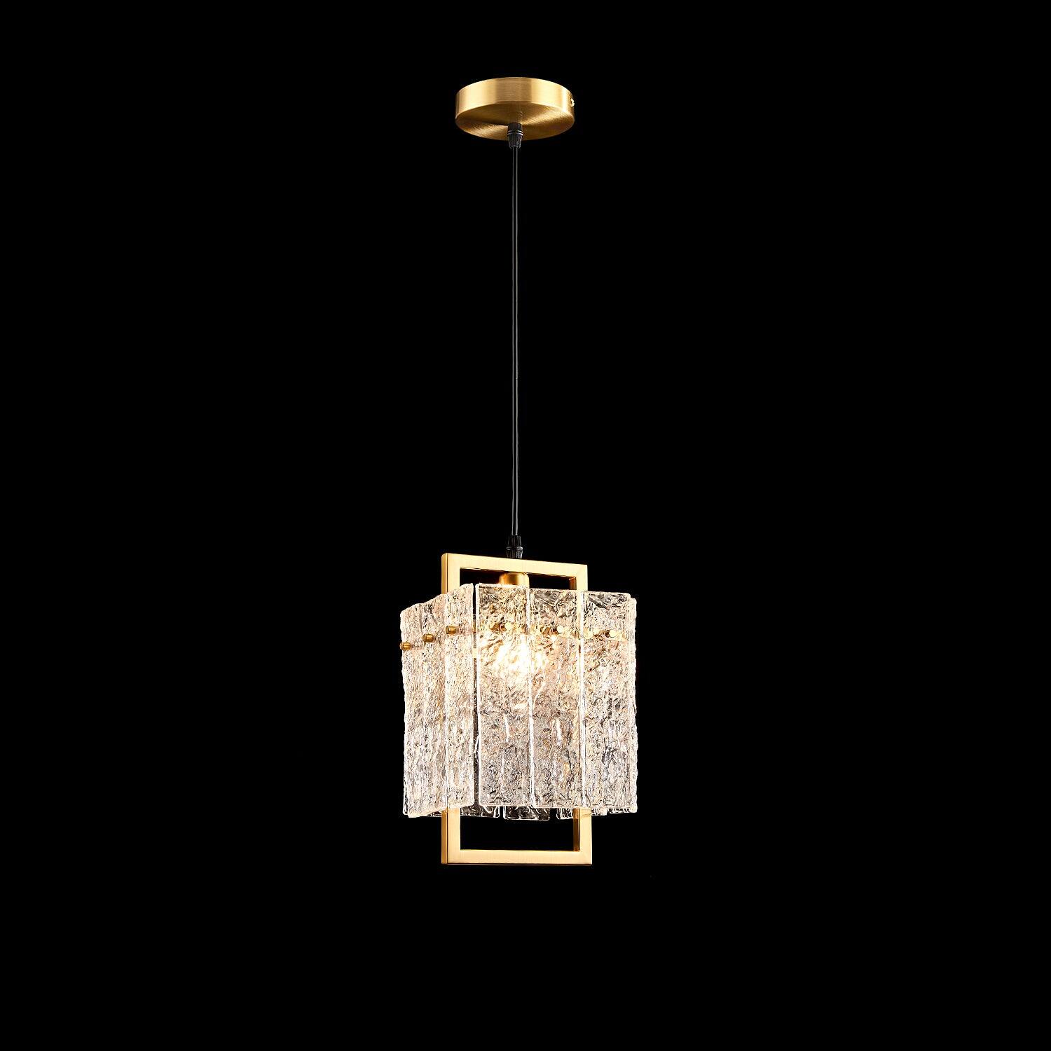 Back. Siljoy - Square Frame Cracked Glass Lampshade Pendant Light - Gold.