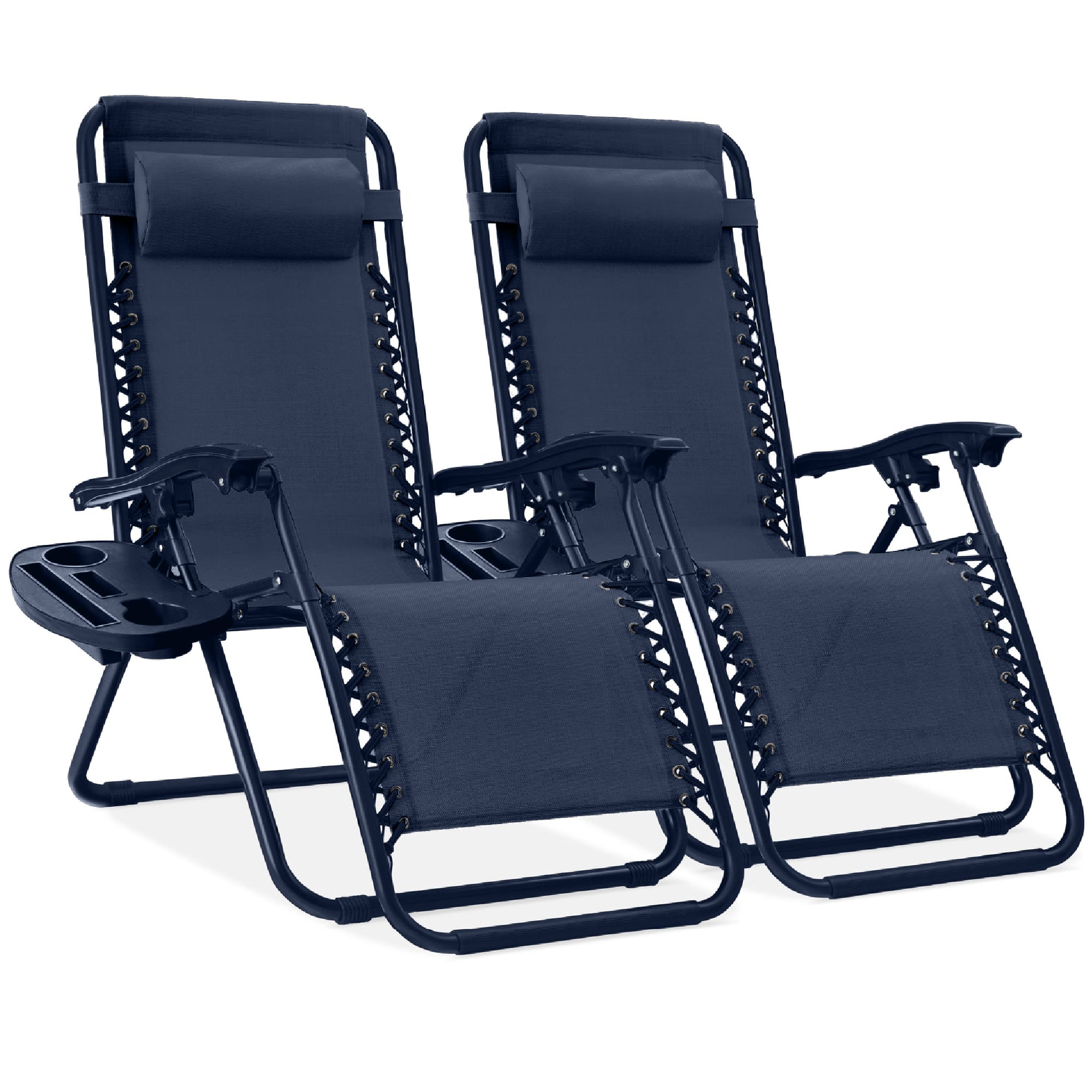 Best Choice Products - Set of 2 Zero Gravity Lounge Chair Recliners for Patio, Pool w/ Cup Holder Tray - Navy