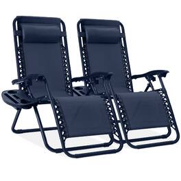 Best Choice Products - Set of 2 Zero Gravity Lounge Chair Recliners for Patio, Pool w/ Cup Holder Tray - Navy