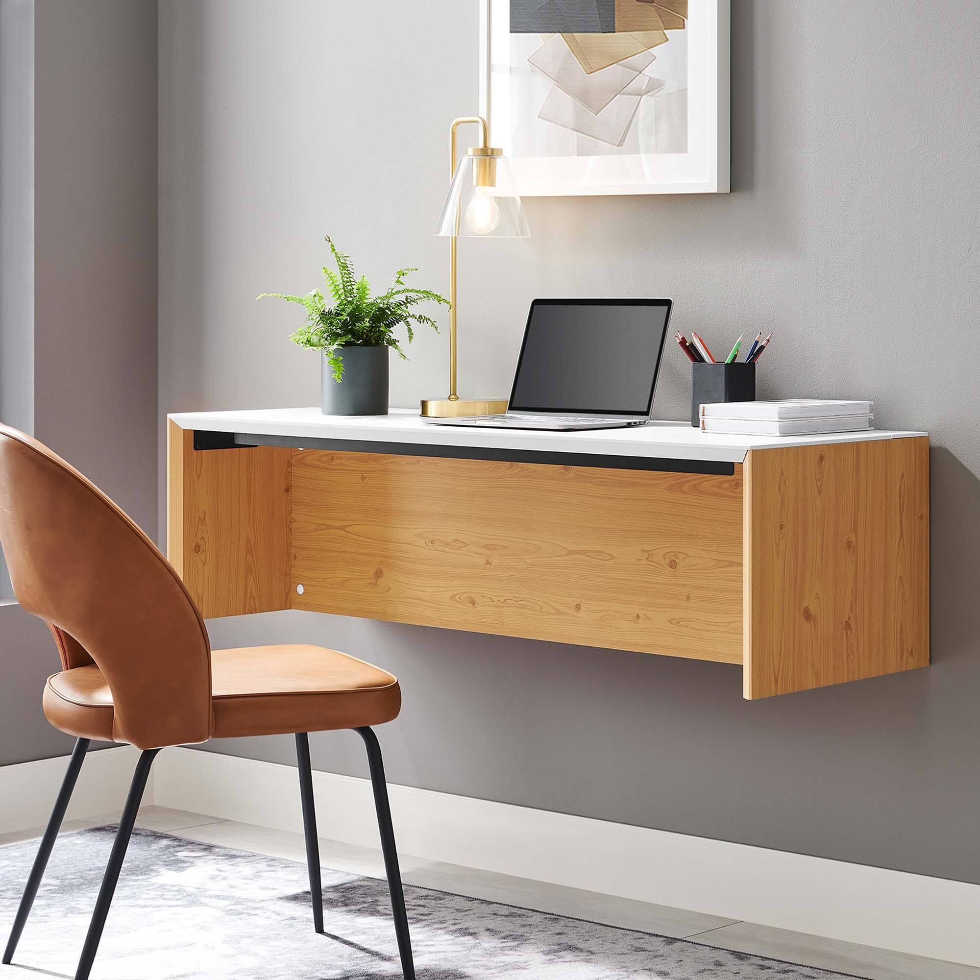 Front. Modway - Kinetic 49" Wall-Mount Office Desk by Modway - White Natural.