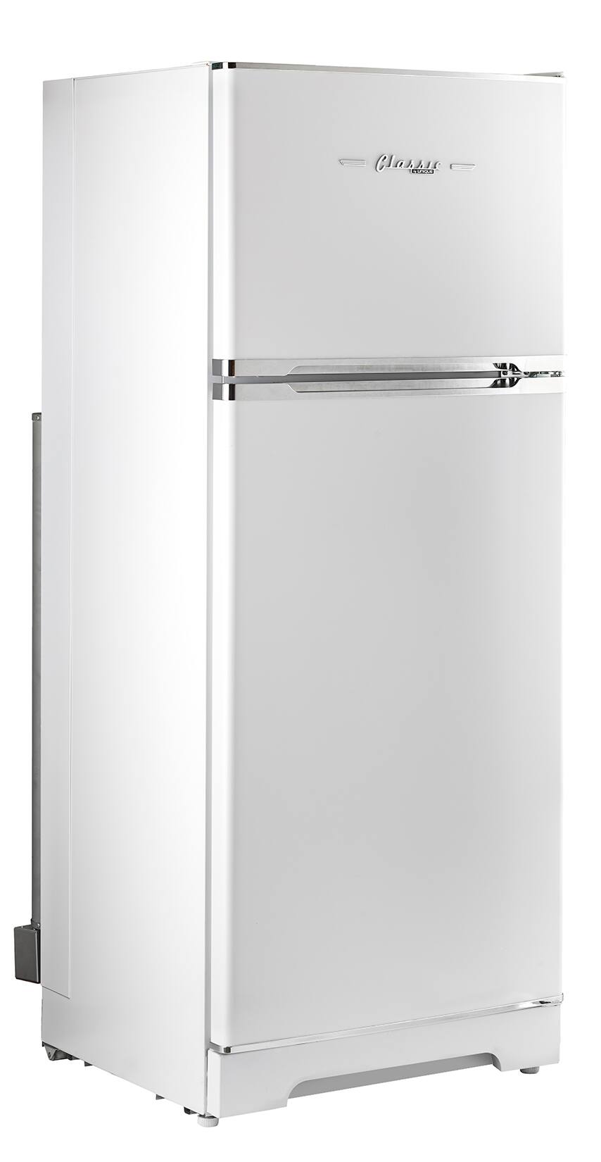 Angle. Unique Appliances - Off-Grid Classic Retro 27.2 in. 14 cu. ft. Propane Top Freezer Refrigerator - Marshmallow White.