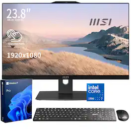 MSI - Modern 23.8" FHD Touchscreen All-in-One - Intel Core 7 150U - 64GB RAM 4TB SSD - Wireless Keyboard & Mouse - Black