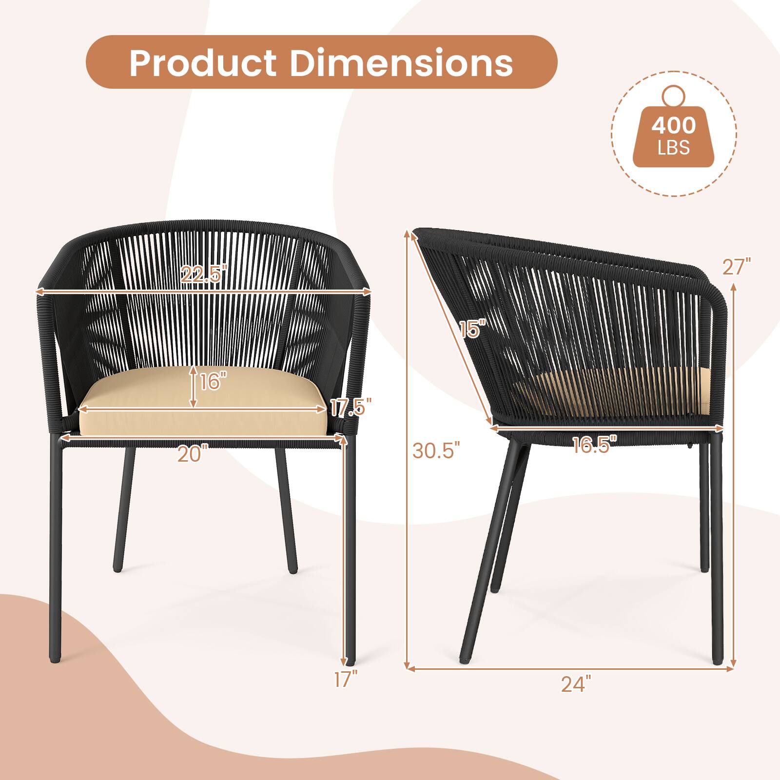 Product Dimensions: 400 LBS, 22.51, 27", 15", 16", 20", 17.5", 30.5", 16.5", 17", 24"
