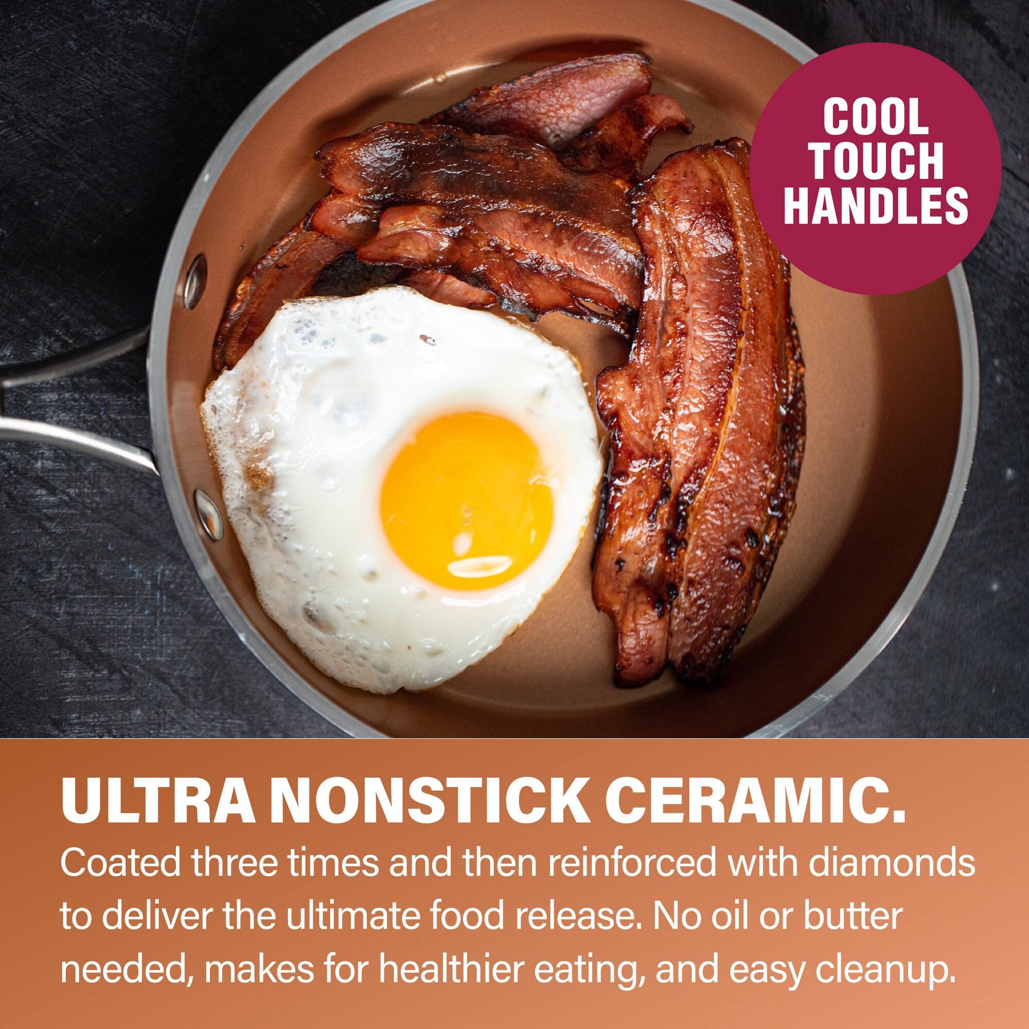 Gotham Steel - Hammered 12" Nonstick Fry Pan with Stay Cool Handle - Copper - Thumbnail 5