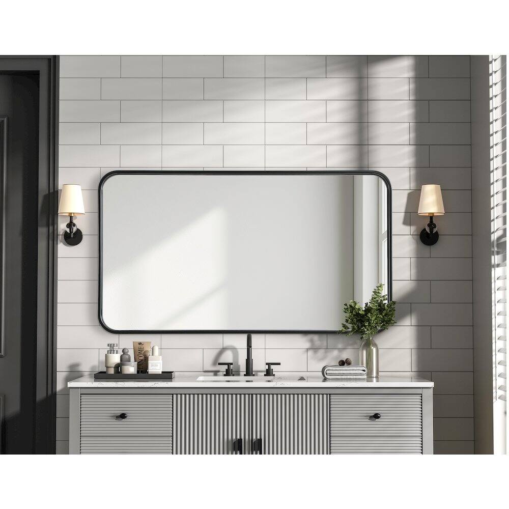 Alt View 3. Elegant Decor - Contour Metal Rectangle Mirror 20x36 in Black - Black.