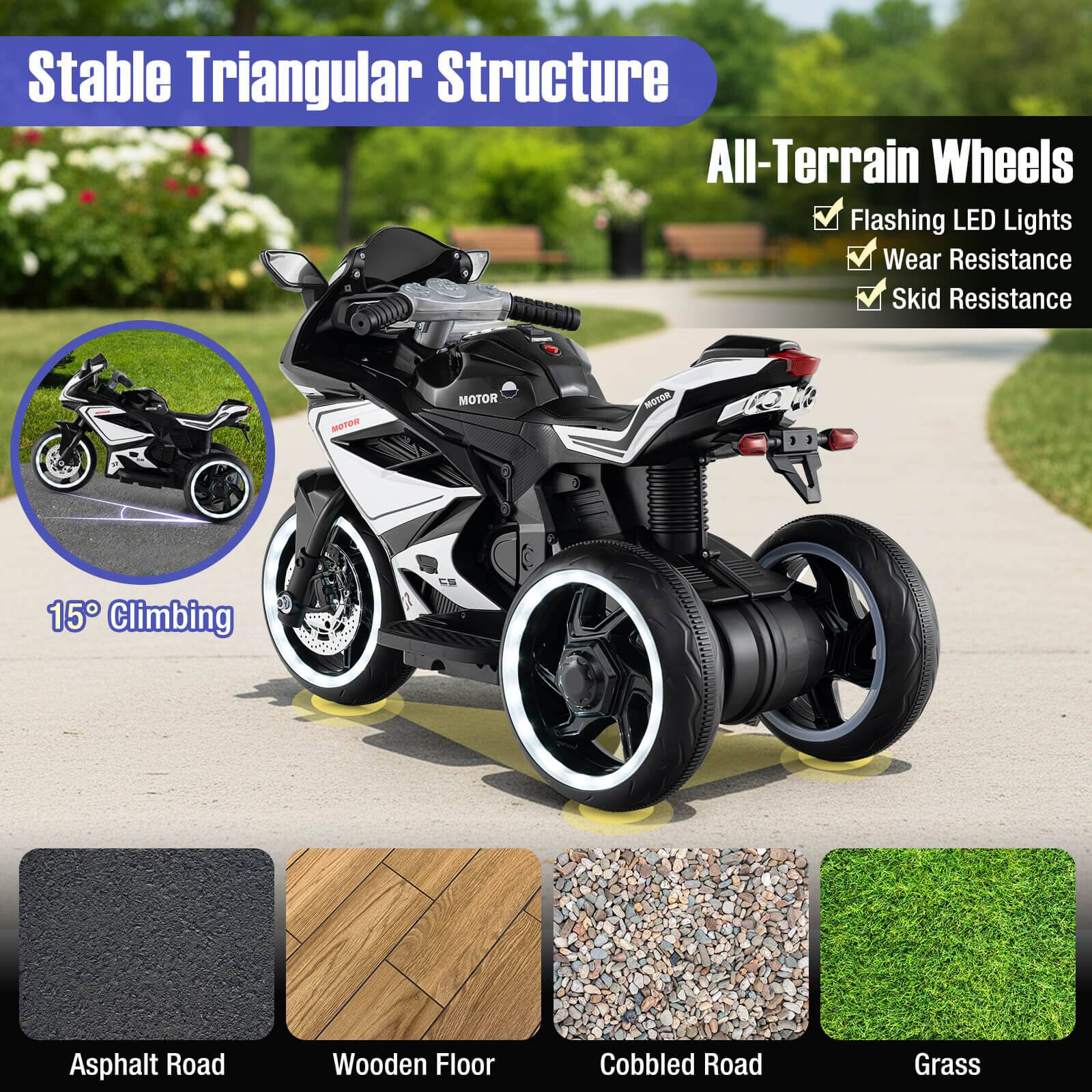 Stable Triangular Structure

All-Terrain Wheels
- Flashing LED Lights
- Wear Resistance
- Skid Resistance

15° Climbing

Asphalt Road
Wooden Floor
Cobbled Road
Grass