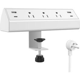 PARKER SLATER - Desk Clamp Power Strip with 3 Outlets, 4 USB Ports (2 PD 20W USB-C), 40W Charging, 25FT Cord, Fits 1.9" Edge – - White