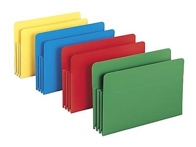 Front. Smead - Smead Heavy Duty Poly File Pockets, 3.5" Expansion, Legal Size, Assorted, 4/Box (73550) - Assorted Colors.