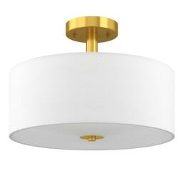 Hivvago - 3-Light Glass Drum Pendant Lamp Ceiling Lighting Fixture with Semi Flush Mount - Bronze, White