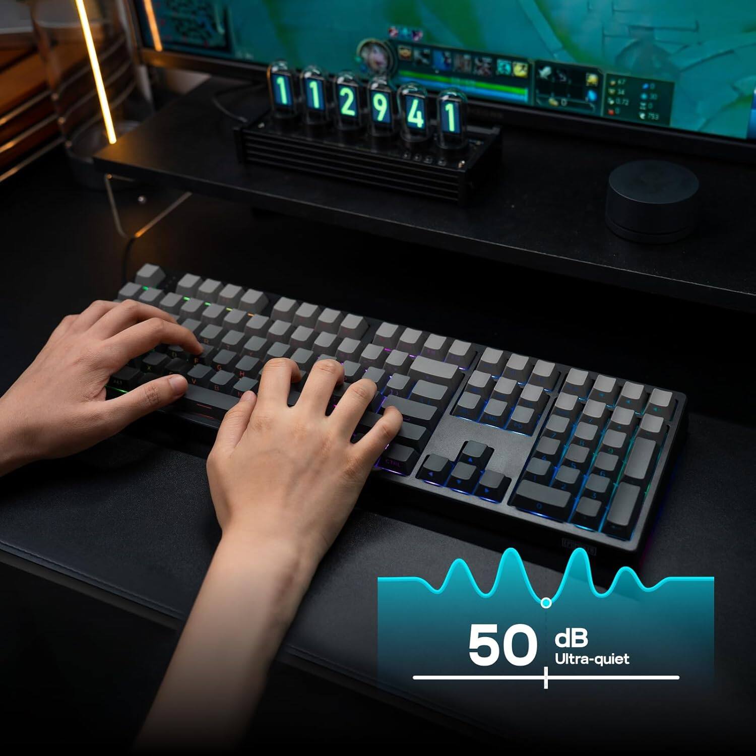 Left. EPOMAKER - EPOMAKER TH108 Full Size Wireless Mechanical Keyboard with 8000mAh Battery (Creamy Jade Switch) - Black.