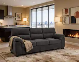 Roomtec - 3Seater Sofa Dark Gray Upholstered Couch Modern Living Room Furniture Textured Fabric Sofa Minimalist Settee - Dark Gray