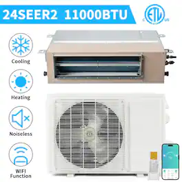 Winado - 11000 BTU Smart WIFI Ducted Mini Split AC/Heating System with Inverter, 24 SEER2 Concealed Duct Air Conditioner - White