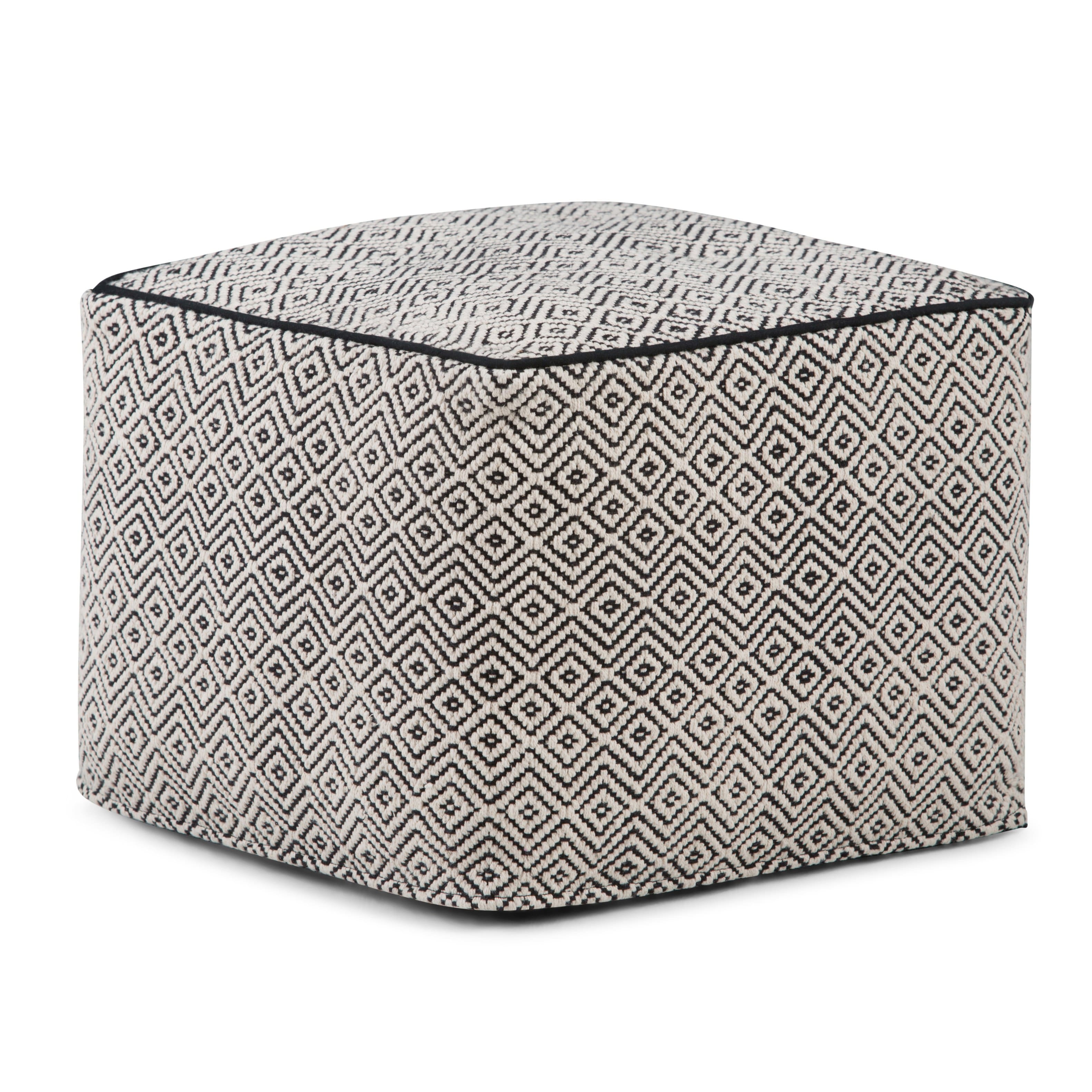 Simpli Home - Brynn Square Pouf - Patterned Black, Natural