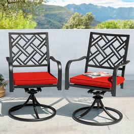 Nuu Garden - Outdoor 2-Piece Dining Chairs, 360-Degree Rotation and Cushions - Black and Red