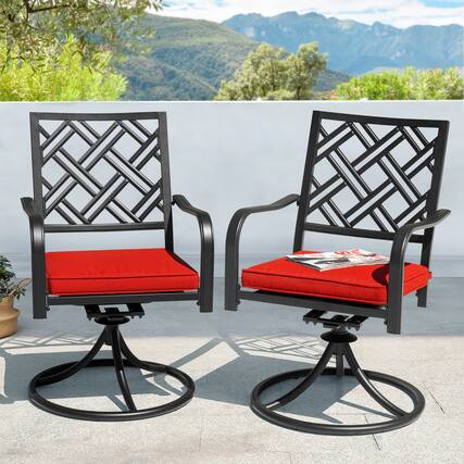 Front. Nuu Garden - Outdoor 2-Piece Dining Chairs, 360-Degree Rotation and Cushions - Black and Red.