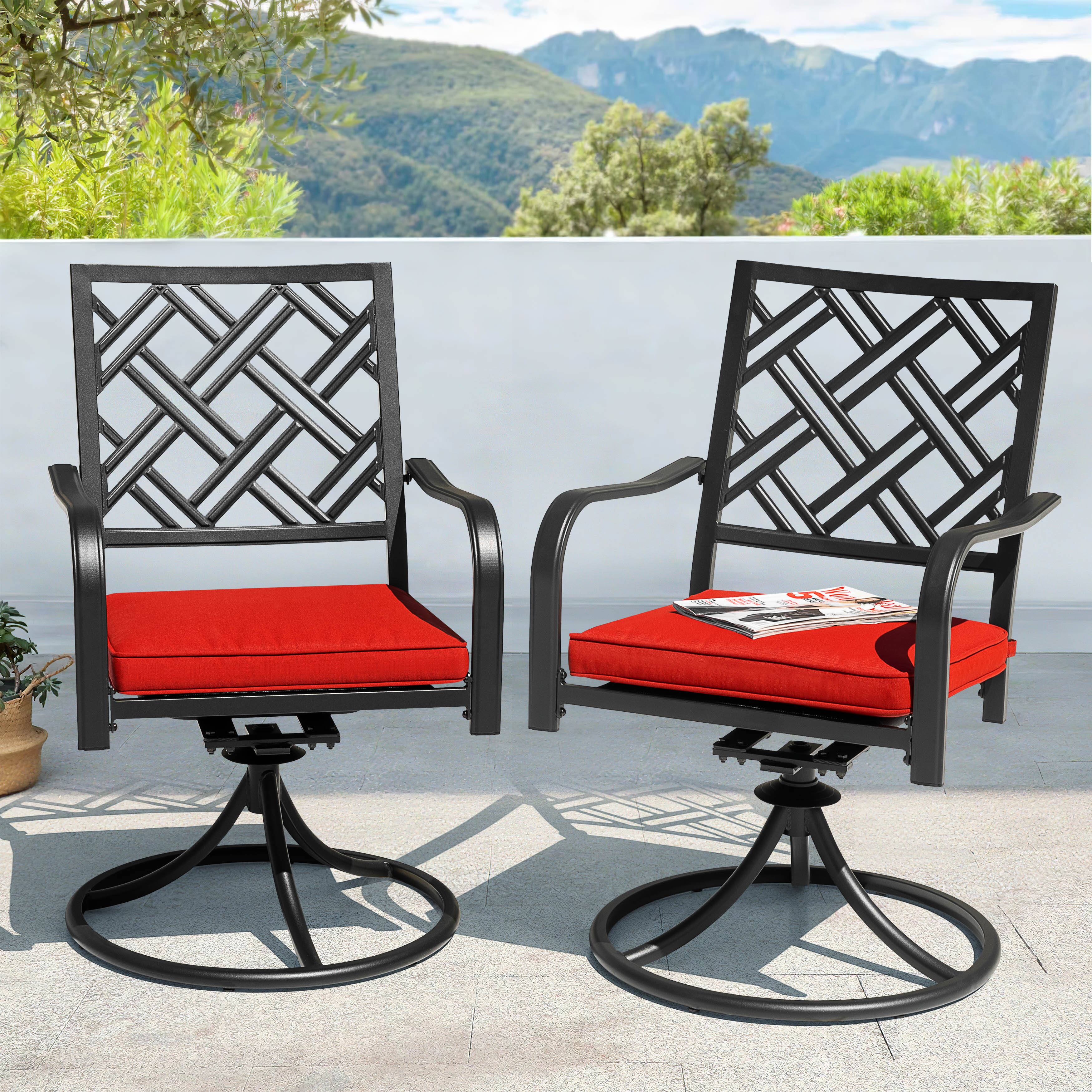 Front. Nuu Garden - Outdoor 2-Piece Dining Chairs, 360-Degree Rotation and Cushions - Black and Red.