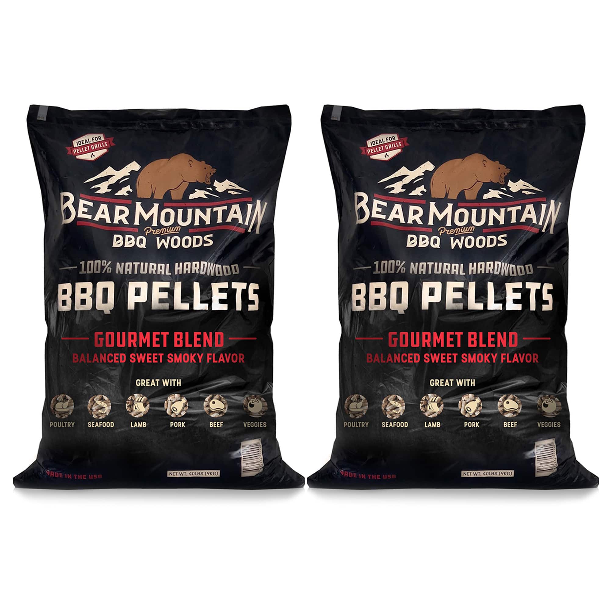 Bear Mountain BBQ - All-Natural Hardwood Gourmet Smoker Pellets, 40 lbs (2 Pack)