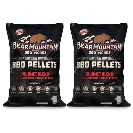 FOR IDEAL SMOKE PELLET GRILLS
BEAR MOUNTAIN Premium BBQ WOODS
100% NATURAL HARDWOOD BBQ PELLETS
GOURMET BLEND
BALANCED SWEET SMOKY FLAVOR
GREAT WITH
POULTRY SEAFOOD LAMB PORK BEEF VEGGIES
MADE IN THE USA
NET WT. 40LBS (18KG)