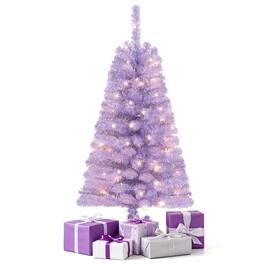 Gymax - 4FT Pre-Lit Christmas Tree w/ 110 Branch Tips Lavender - Purple