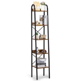 VEVOR - Metal Bookshelf, 5-Tier Industrial Bookshelf, Tall Narrow Rustic Vintage Storage Bookcase with Open Shelves - Brown