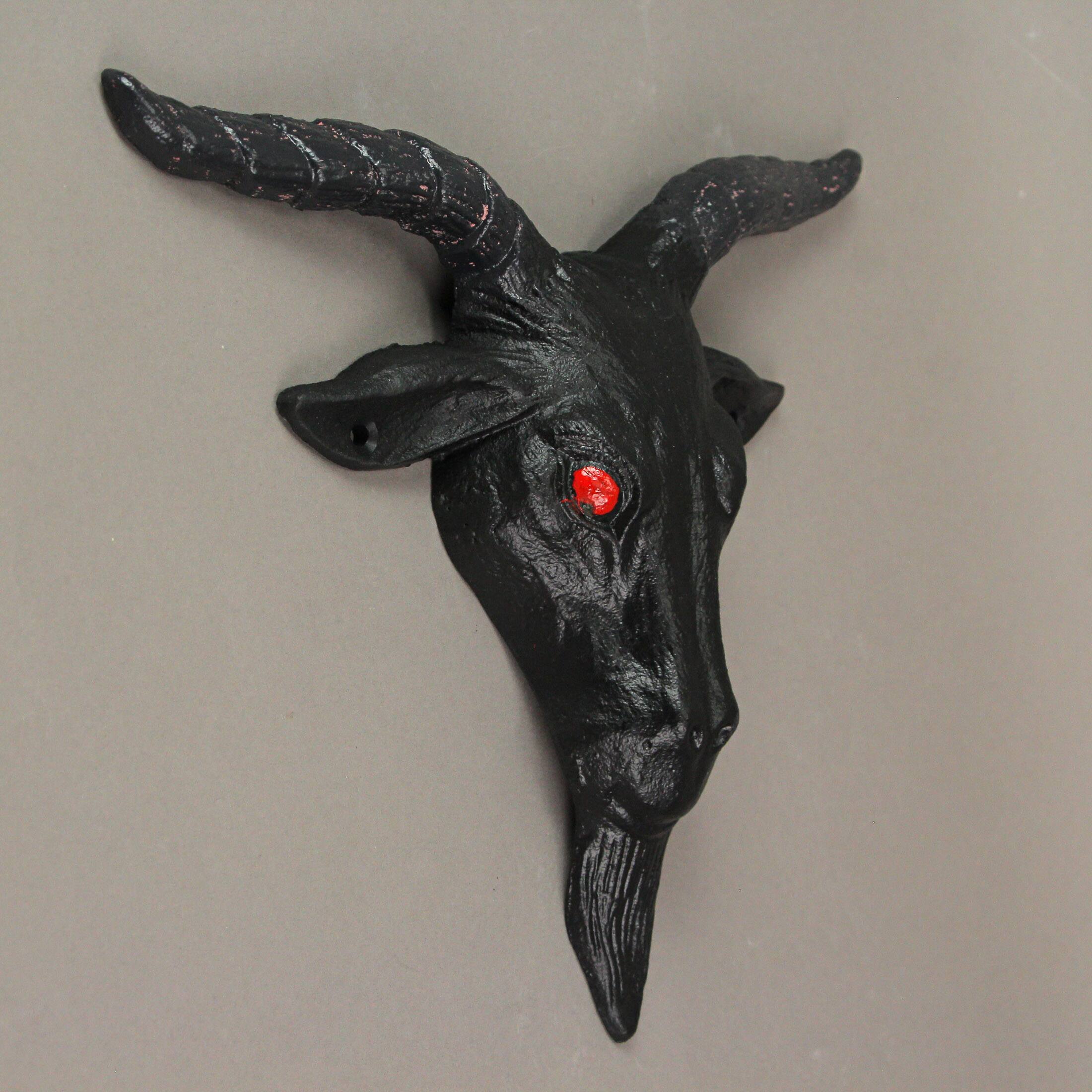 Alt View 6. Zeckos - Black Enamel Cast Iron Baphomet Head Wall Mounted Sculpture Hanging Home Decor - Black.