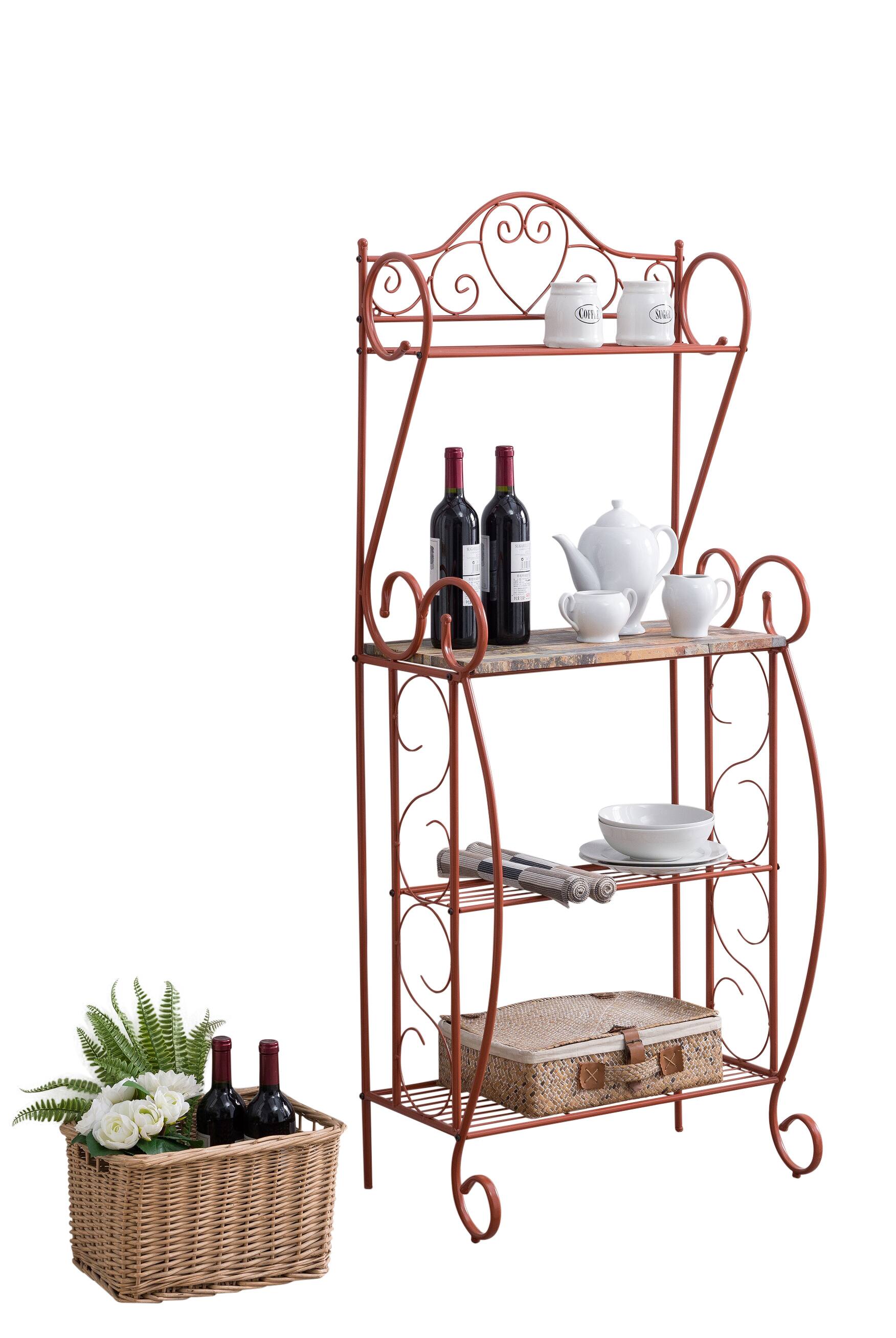 Angle. Kings Brand Furniture - Kings Brand Furniture – Baker’s Rack for Kitchen with Storage Shelves, Coffee Bar, Microwave Stand, Orange - Orange.
