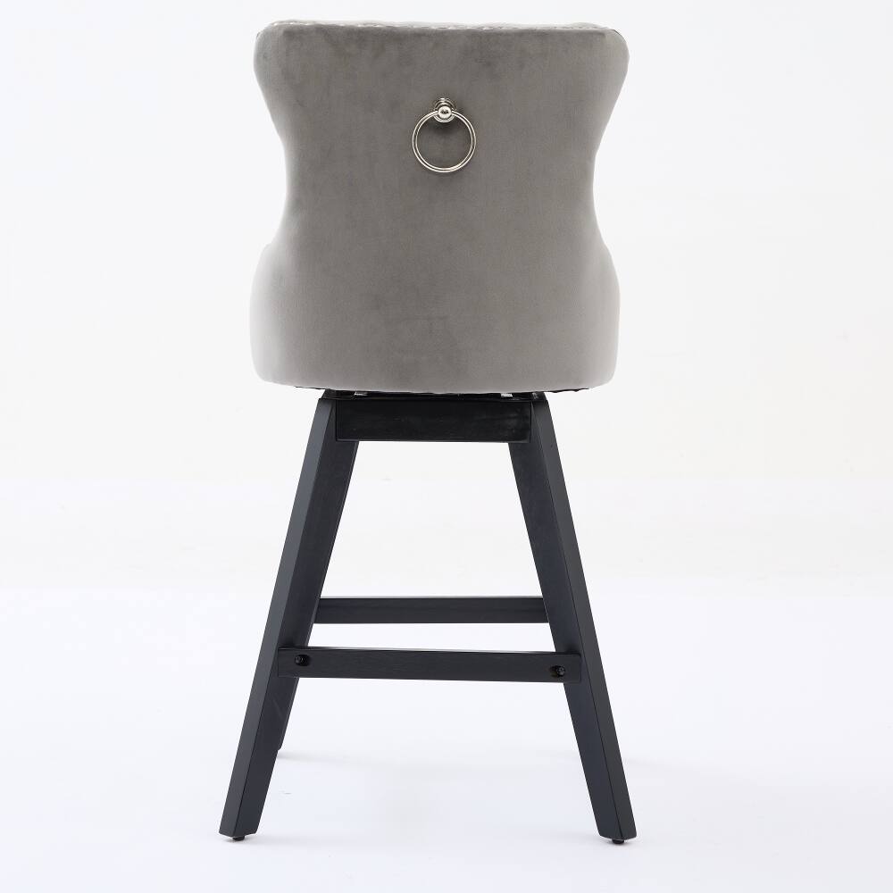 Alt View 3. Loheer - Loheer Swivel Bar Stools Velvet Tufted Bar Chairs Set of 2 Gray - Gray.