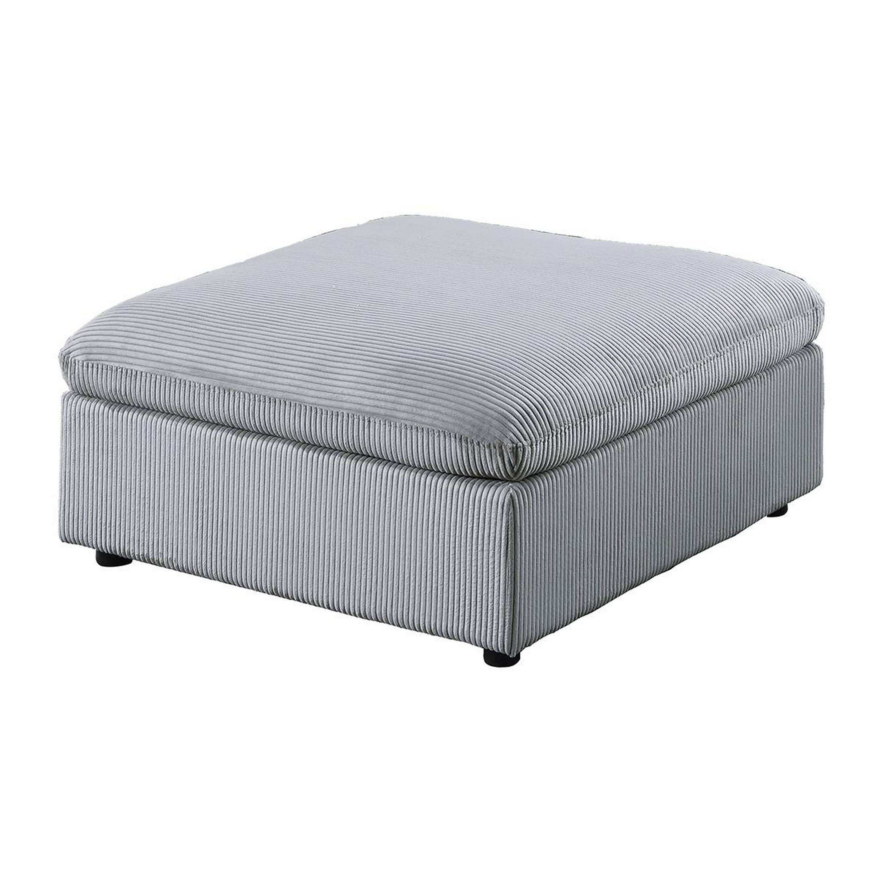Alt View 1. Manhattan Lane - Joana Cocktail Ottoman, Light Gray Corduroy, Modular Square 39 Inch - Gray, Black.