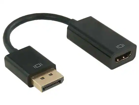 Front. Cable Leader - DisplayPort to HDMI Adapter Cable, 6.5 Inch, Secure Latch, Gold-Plated - Black.