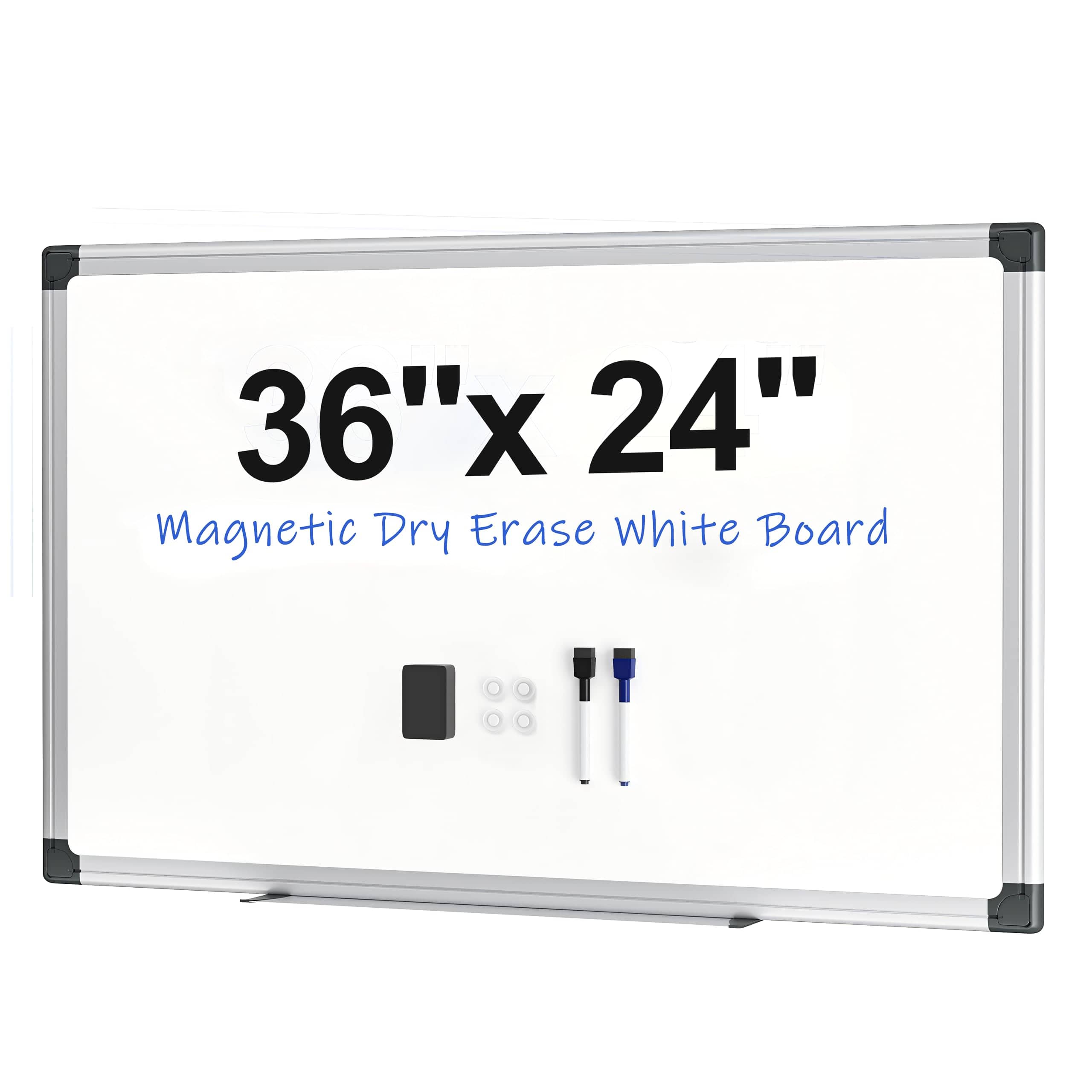 Stylel Star - Magnetic White Board 36" X 24" For Wall Dry Erase Home Office School Study Room - Aluminum Frame 2 Markers 4 Included