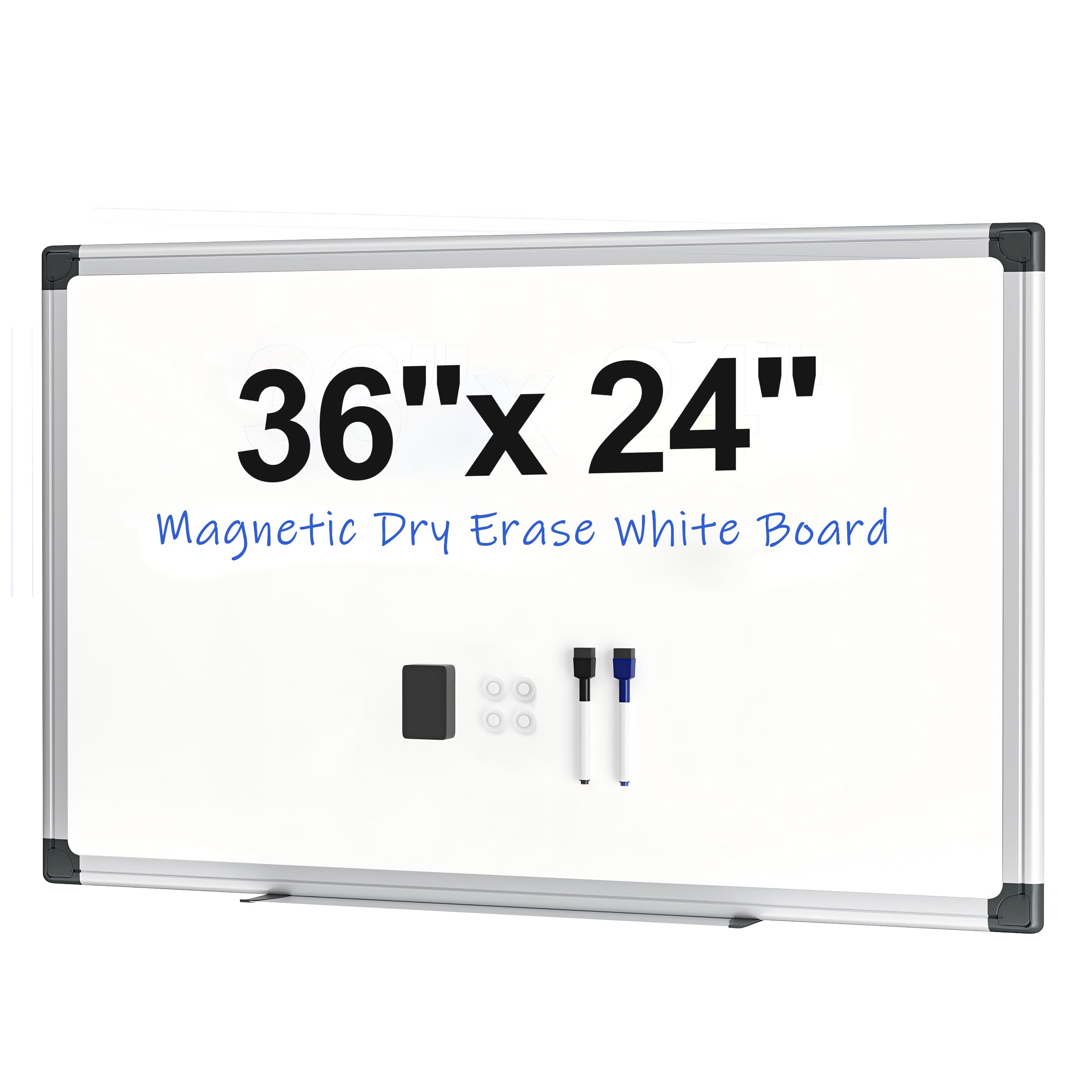 Stylel Star - Magnetic White Board 36" X 24" For Wall Dry Erase Home Office School Study Room - Aluminum Frame 2 Markers 4 Included