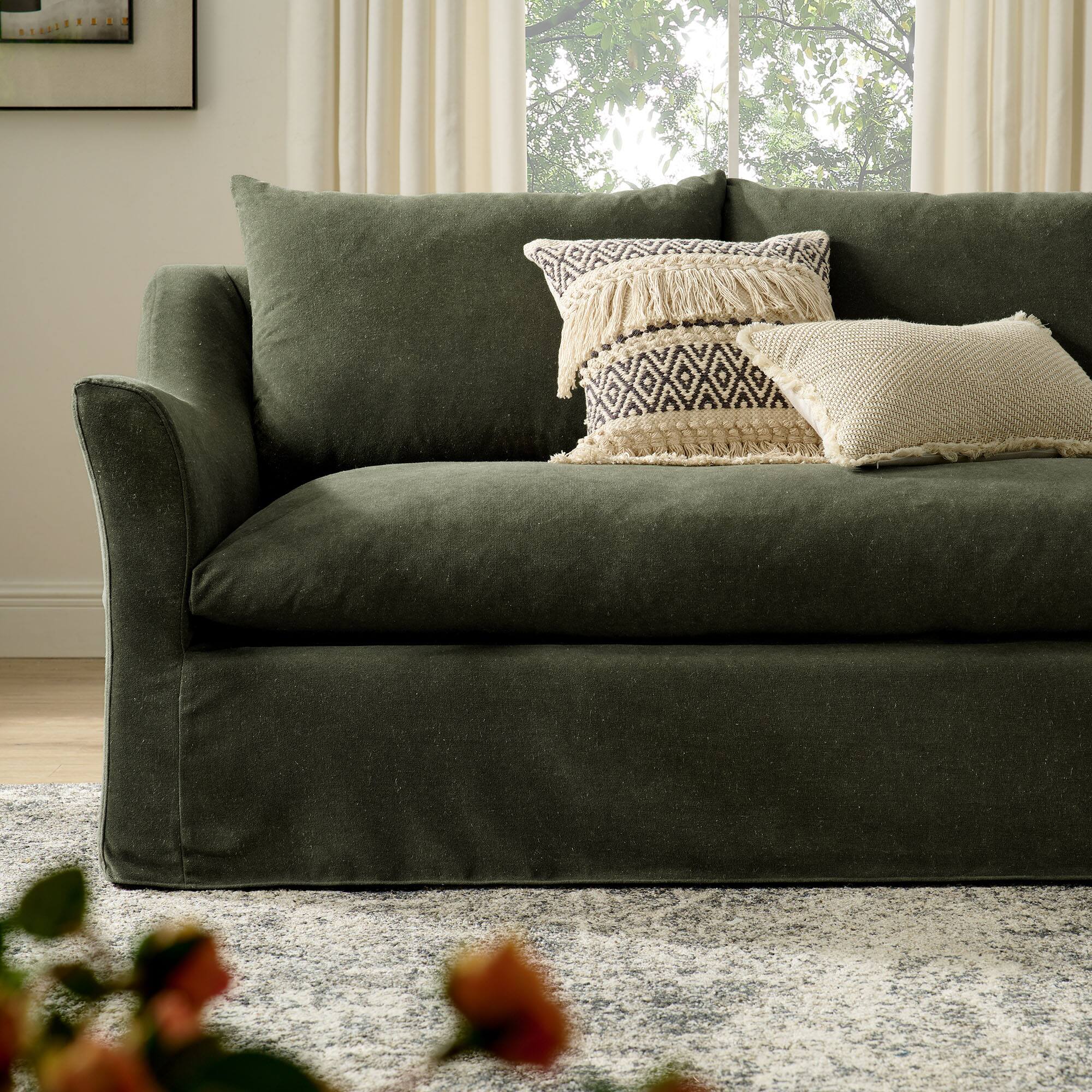 Alt View 6. Modway - Somerset 92" Linen Blend Slipcovered Sofa by Modway - Sage.