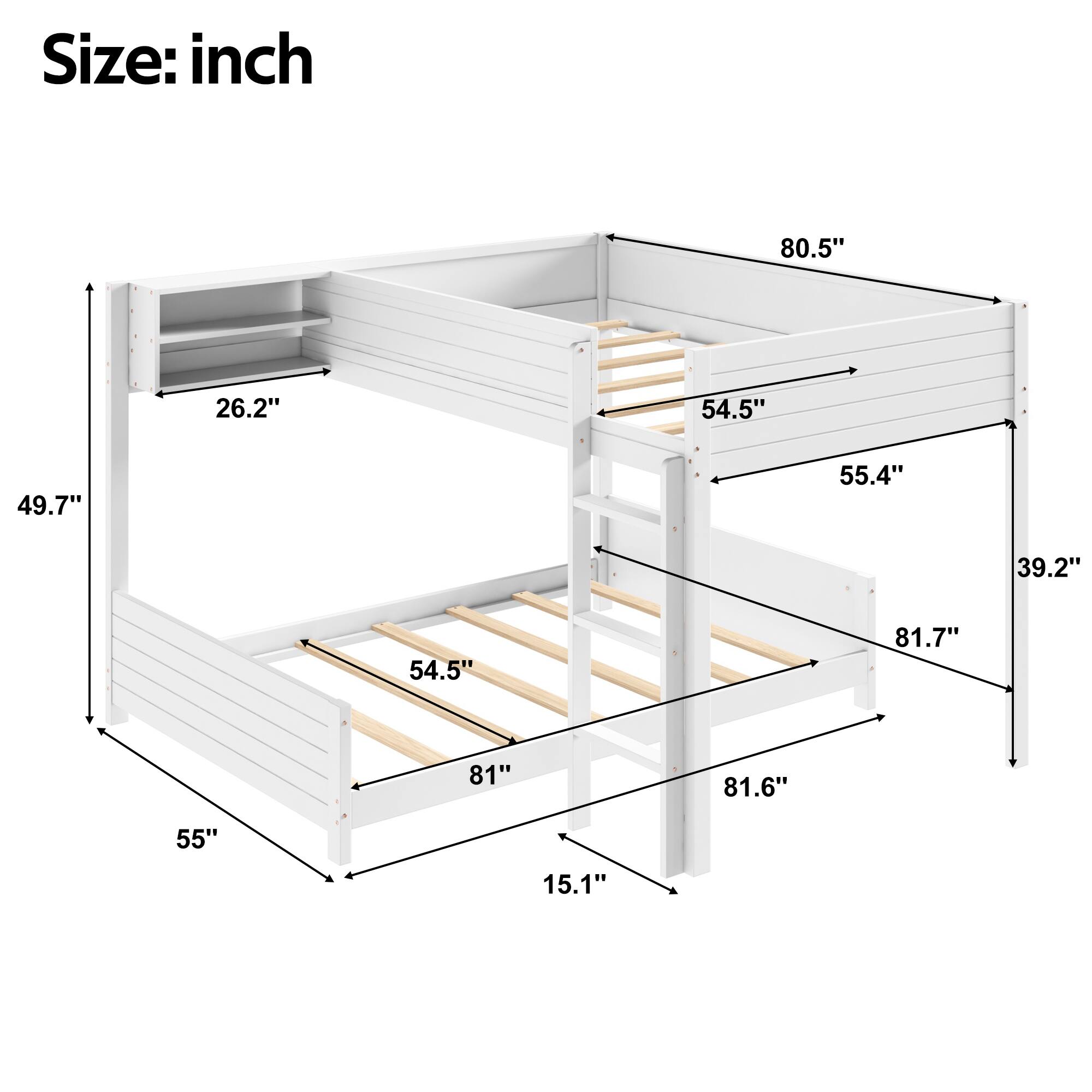 Size: inch  
80.5" 26.2" 54.5" 49.7" 55.4" 39.2" 54.5" 81.7" 81" 81.6" 55" 15.1"