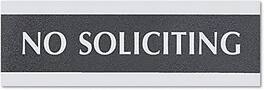 U.S. Stamp & Sign - Century Series Office Sign, 3" x 9", No Soliciting - Black And Silver