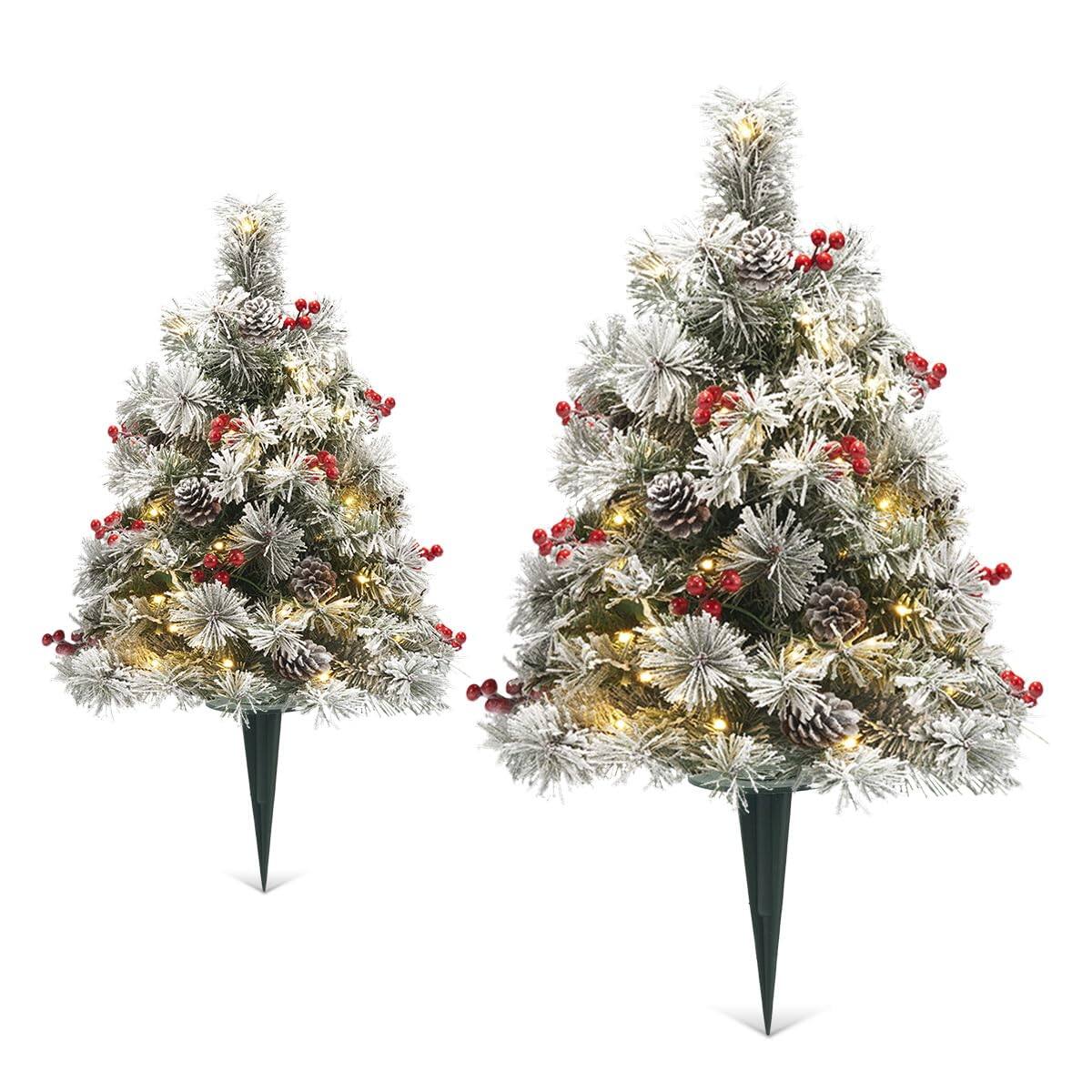Skar Audio - Christmas Trees With Led Lights Outdoor Prelit Artificial Tree Pine Cones & Berries For Porch - White
