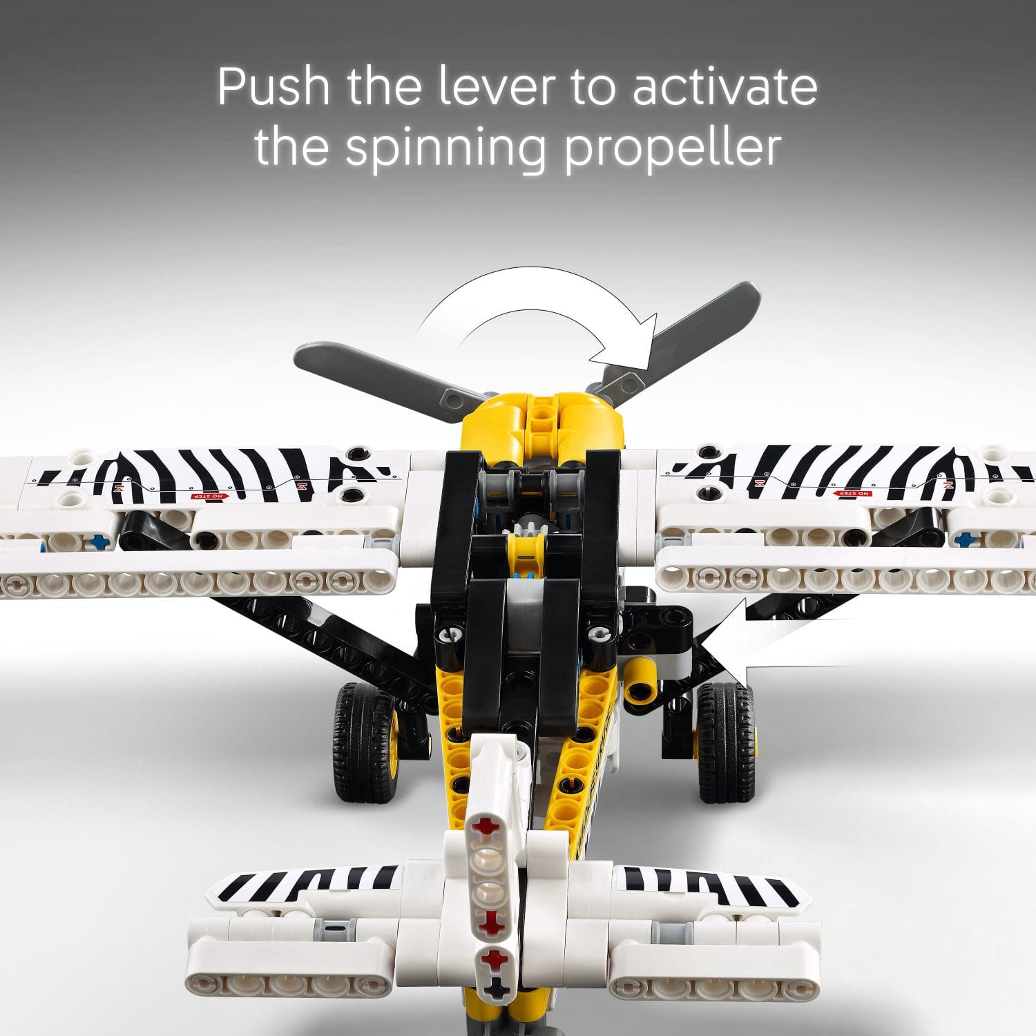 Push the lever to activate the spinning propeller.