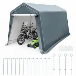 WELLFOR - 8.3 x 14 Feet Outdoor Storage Shed with Roll-Up Zipper Door - Gray