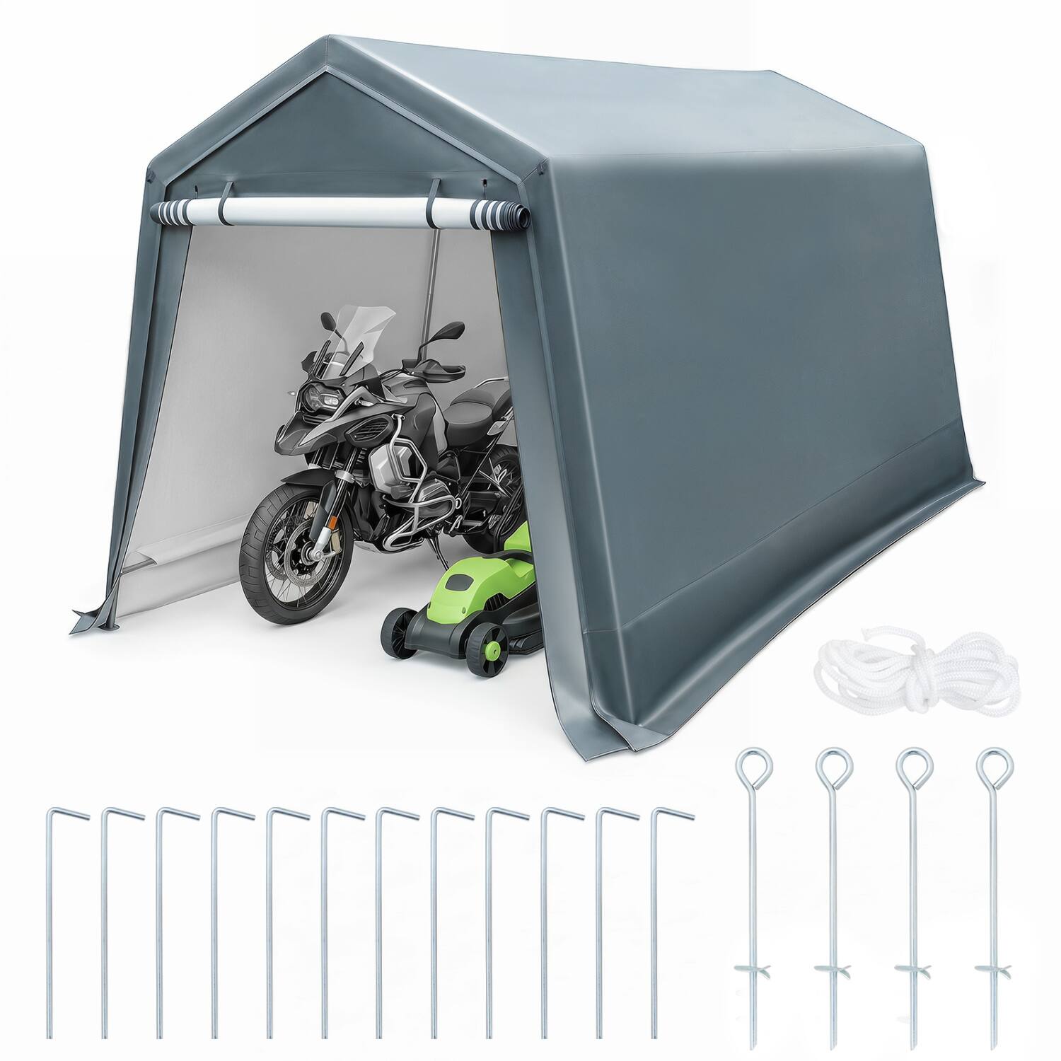 Front. WELLFOR - 8.3 x 14 Feet Outdoor Storage Shed with Roll-Up Zipper Door - Gray.